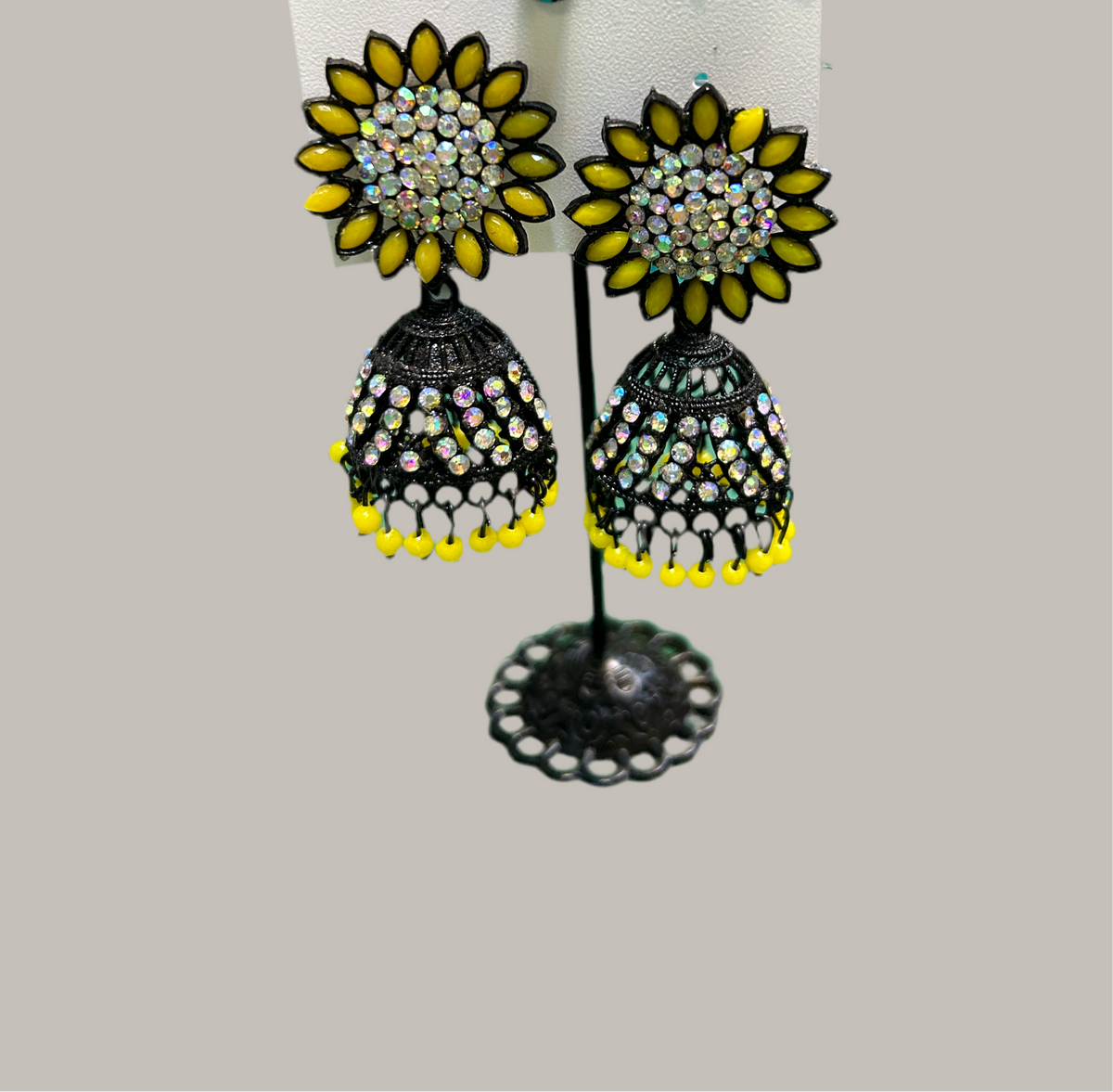 Black fancy sun flower Jhumki earrings | Lightweight Handcrafted Bridal Jewellery – Famaza Couture