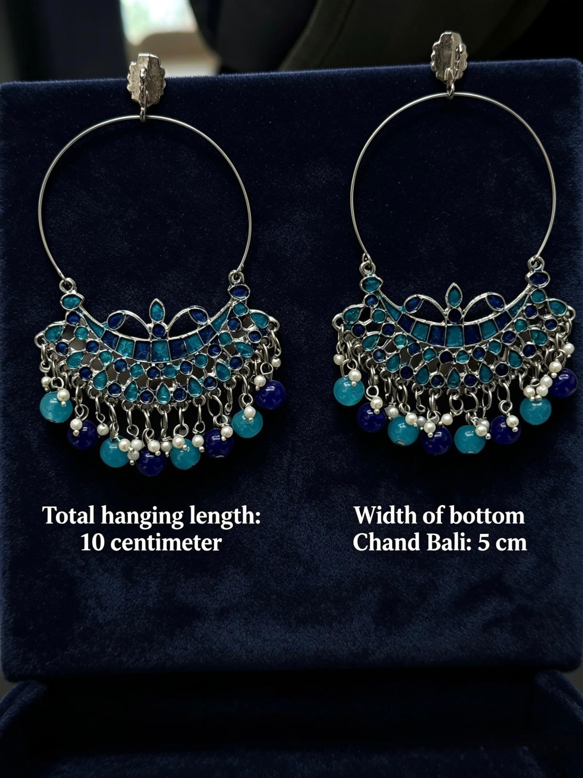 Silver-Tone Enamel-Painted Chandbali Hoop Earrings – Bridal & Festive