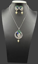 Peacock Pendants Set with earrings | Peacock sitting on swing– Famaza Couture