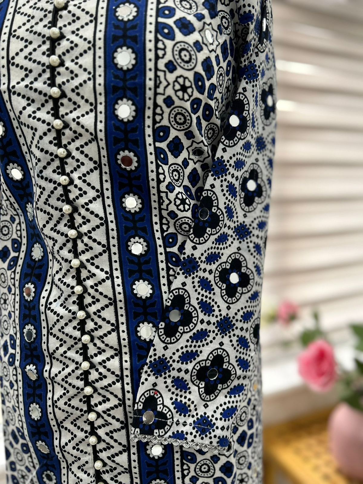 Traditional Ajrak Sindhi Kurta/Dress - Blue/White