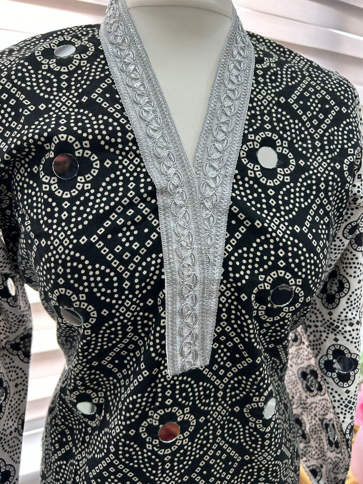 Traditional Ajrak Sindhi Kurta/Dress - Black/White