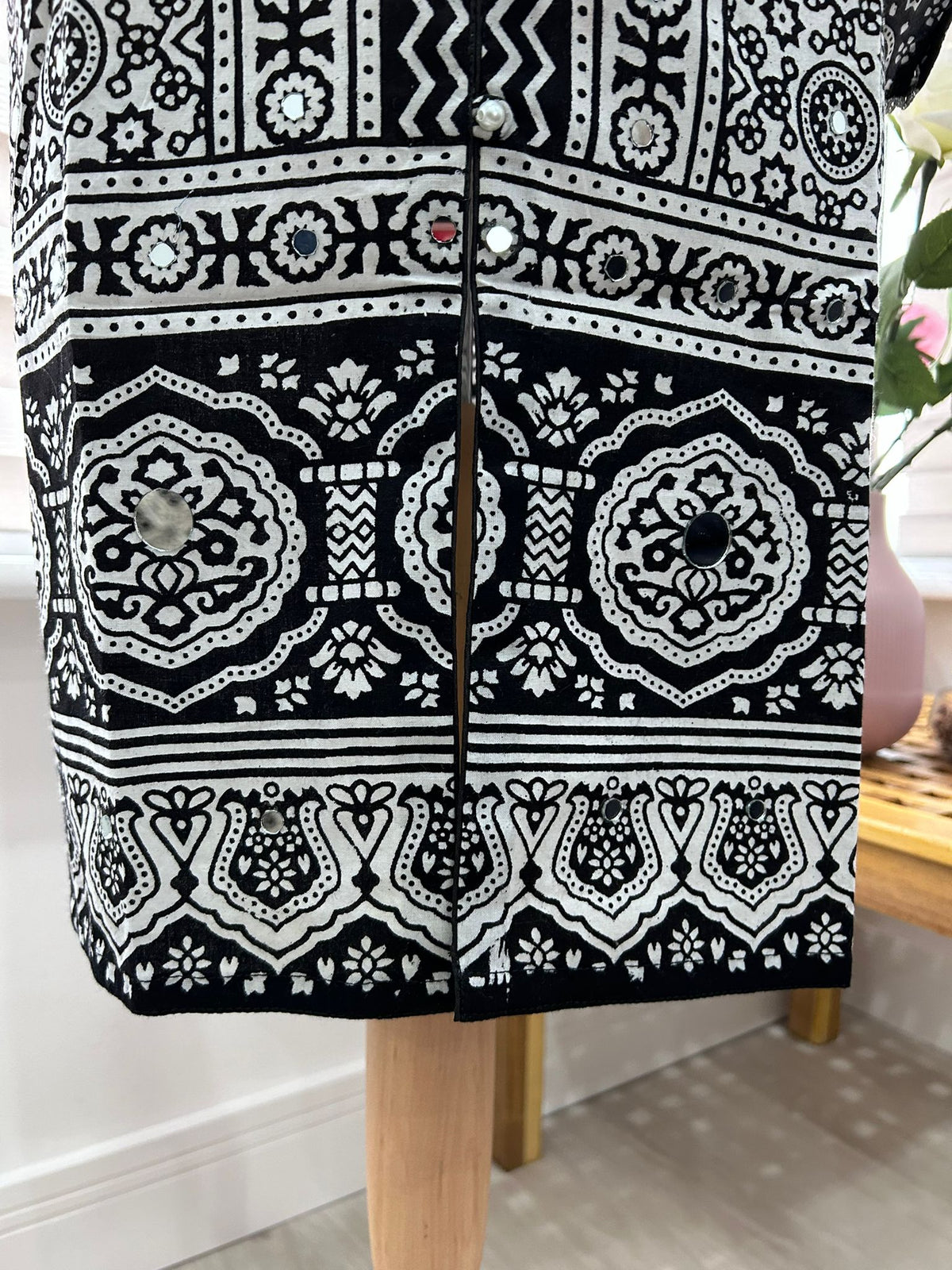 Traditional Ajrak Sindhi Kurta/Dress - Black/White