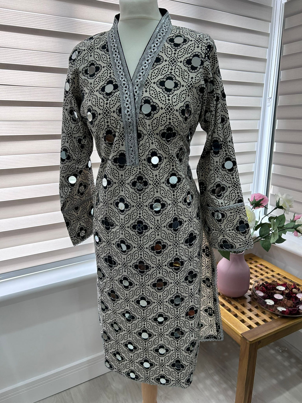 Traditional Ajrak Sindhi Kurta/Dress - Black/White