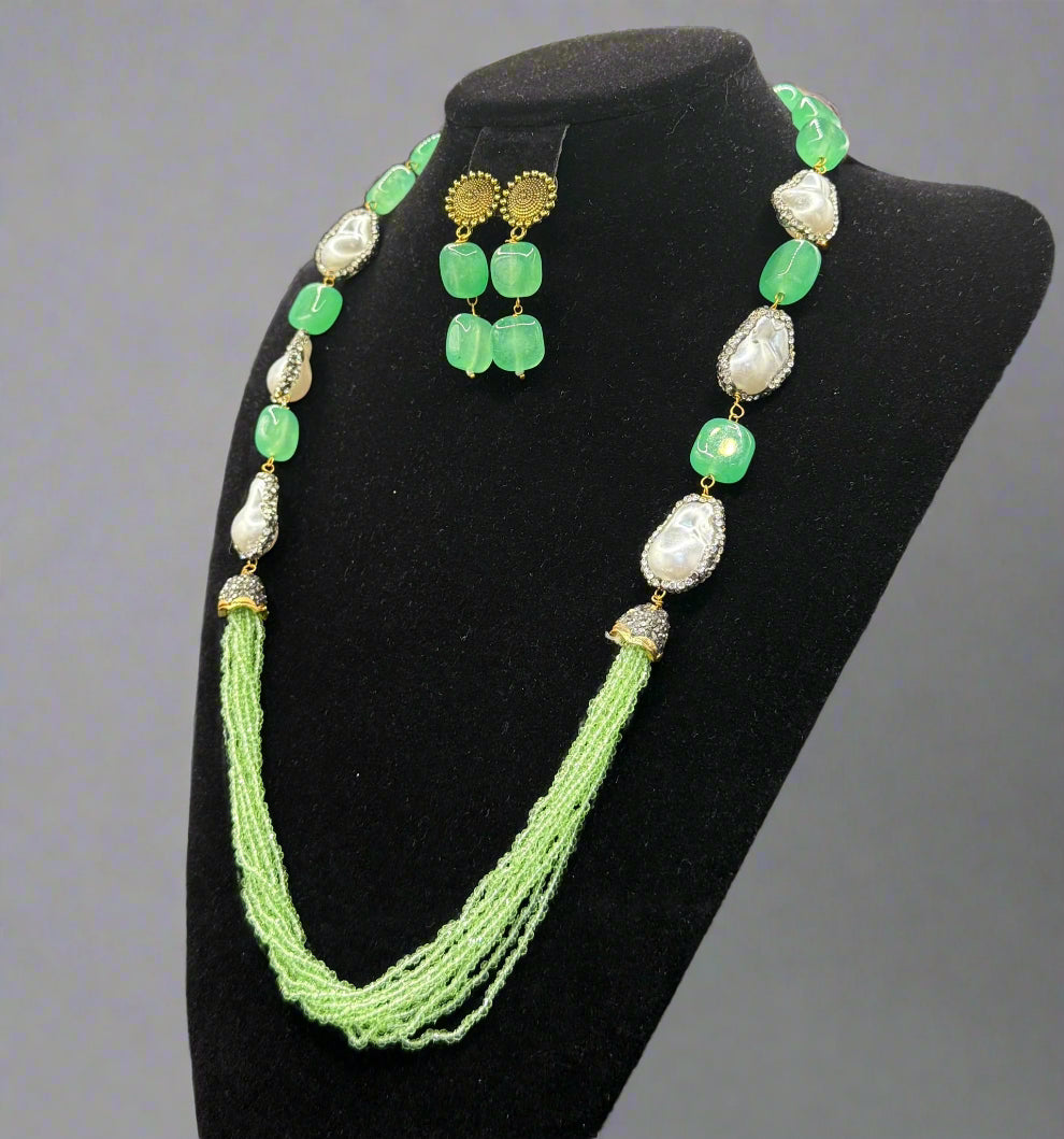 Bollywood Style Monalisa Stone & Crystal Beaded Mala Set | Regal Jewellery – Famaza Couture