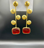 Monalisa Stone with coin golden Earrings | Handcrafted Statement Jewellery – Famaza Couture