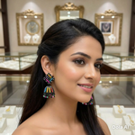 Midnight Royale | Black Multi-Colour Stone Jhumkas | Handcrafted Party Wear Earrings