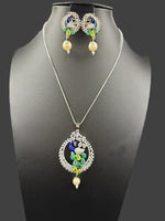 Peacock Pendants Set with earrings | Peacock sitting on swing– Famaza Couture