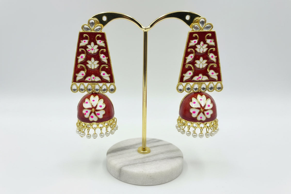 The Grand Heritage | Long Meenakari Jhumka Earrings | Handcrafted Golden Party Wear Jewellery