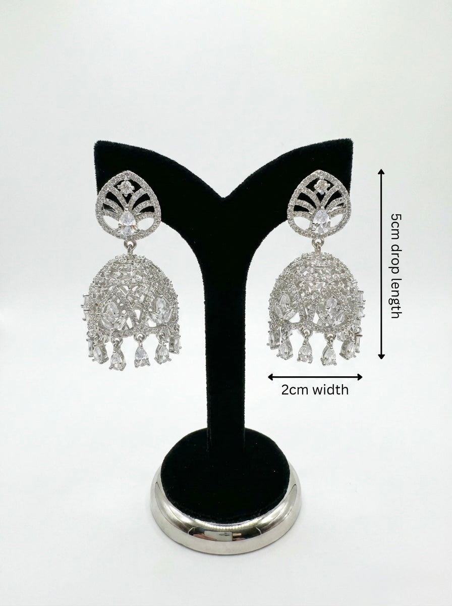 Ornate Hand-Encrusted Crystal Jhumka Earrings - Famaza Couture