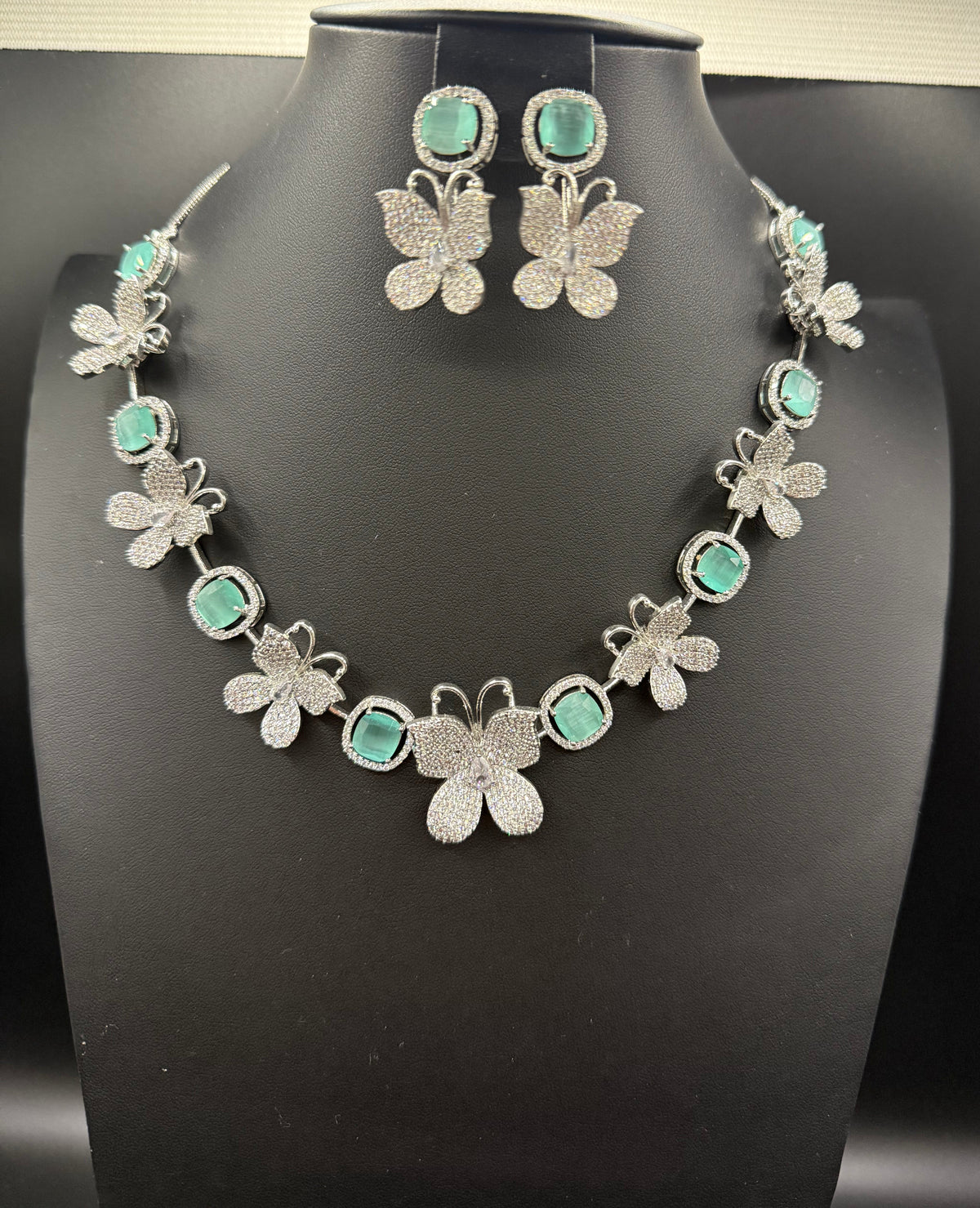 American Diamond Necklace Set with earring |3D Butterfly design