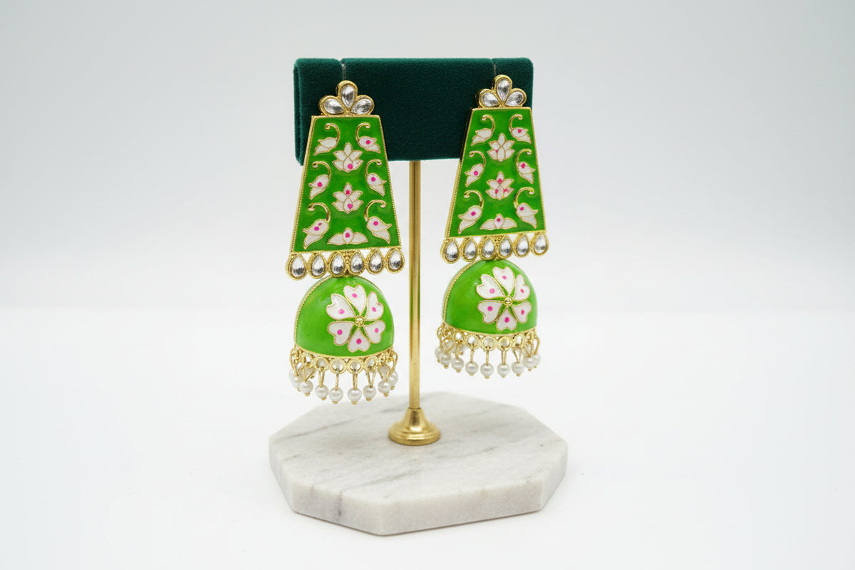 The Grand Heritage | Long Meenakari Jhumka Earrings | Handcrafted Golden Party Wear Jewellery