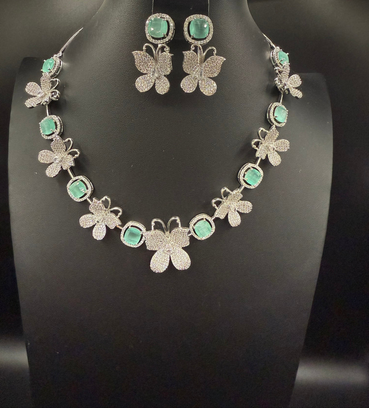 American Diamond Necklace Set with earring |3D Butterfly design