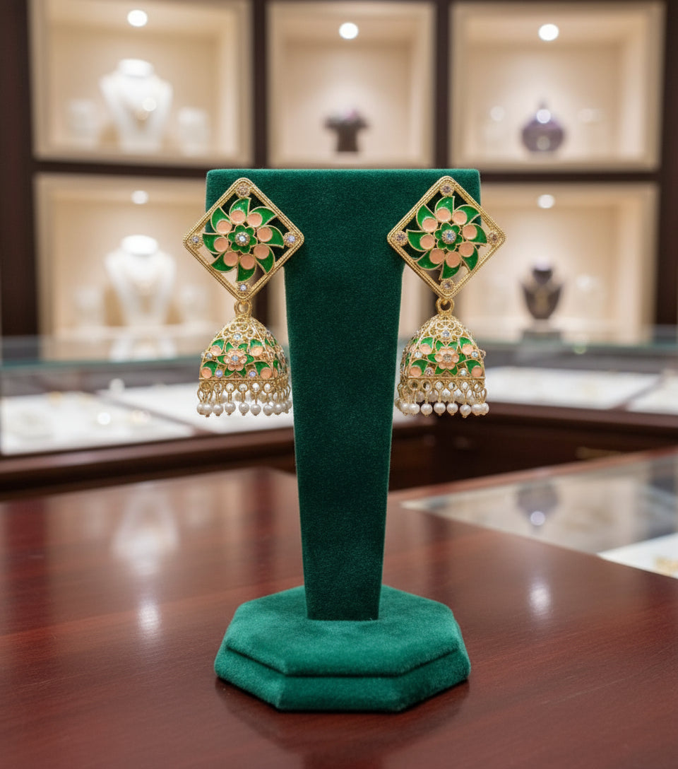 Meenakari stud Jhumka Earrings | Lightweight Handcrafted Jewellery – Famaza Couture