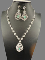 American Diamond & Emerald Necklace Set - Leaf Design | Famaza Couture