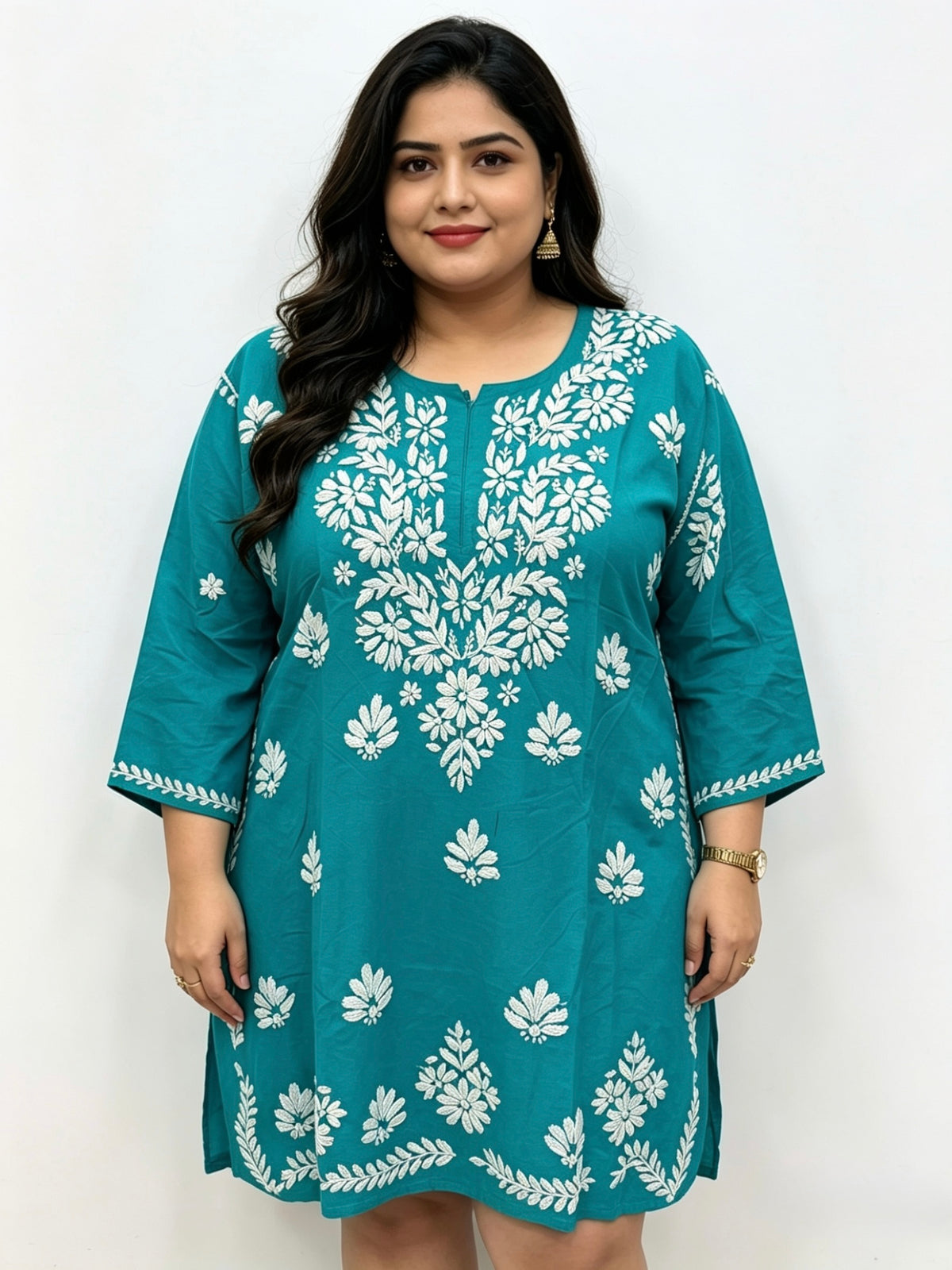 The Nazakat Handmade Chikankari Plus size short kurti/Tunic | Famaza Couture