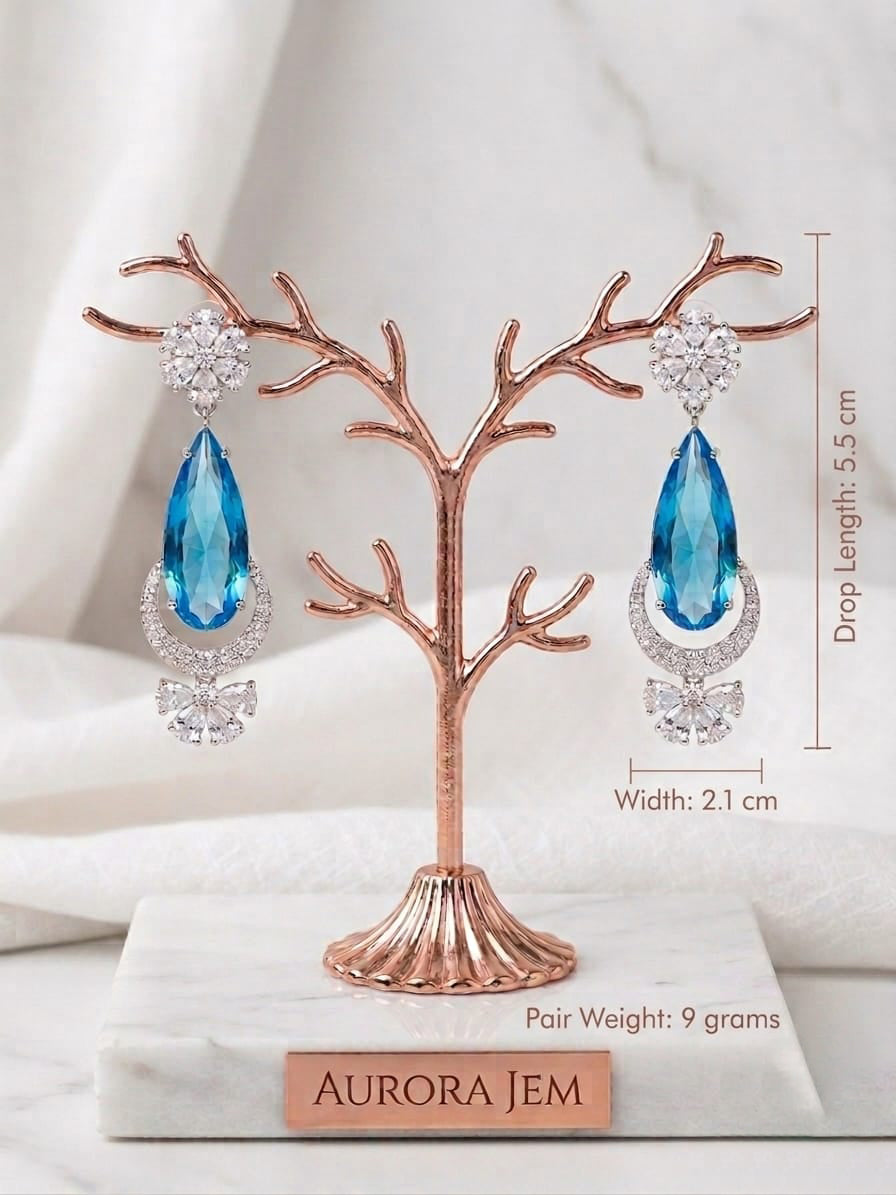 Midnight Blossom American Diamond Floral Earrings (Silver Finish)
