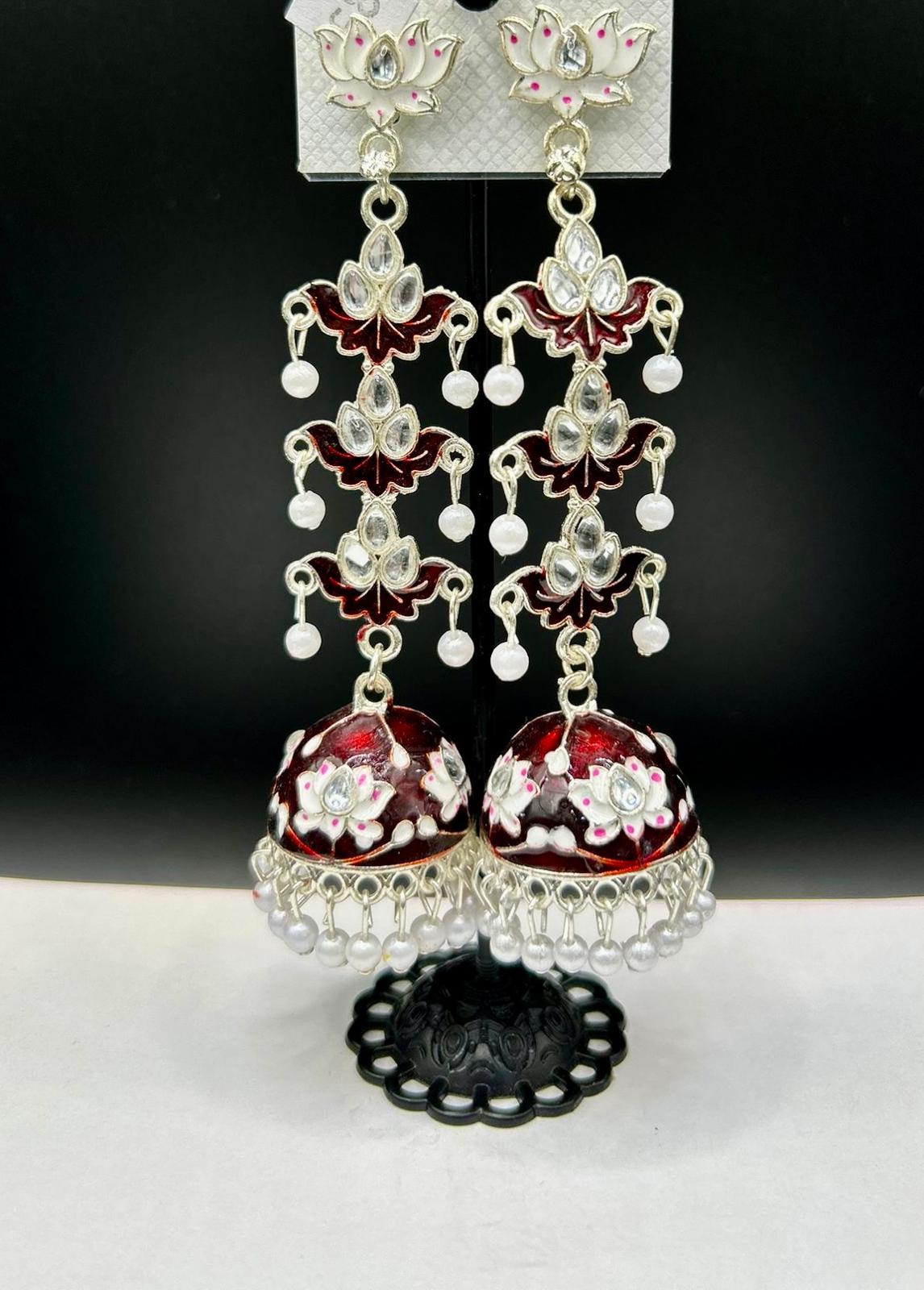 Meenakari Tulip Long Jhumka Earrings | Lightweight Bridal Jewellery – Famaza Couture