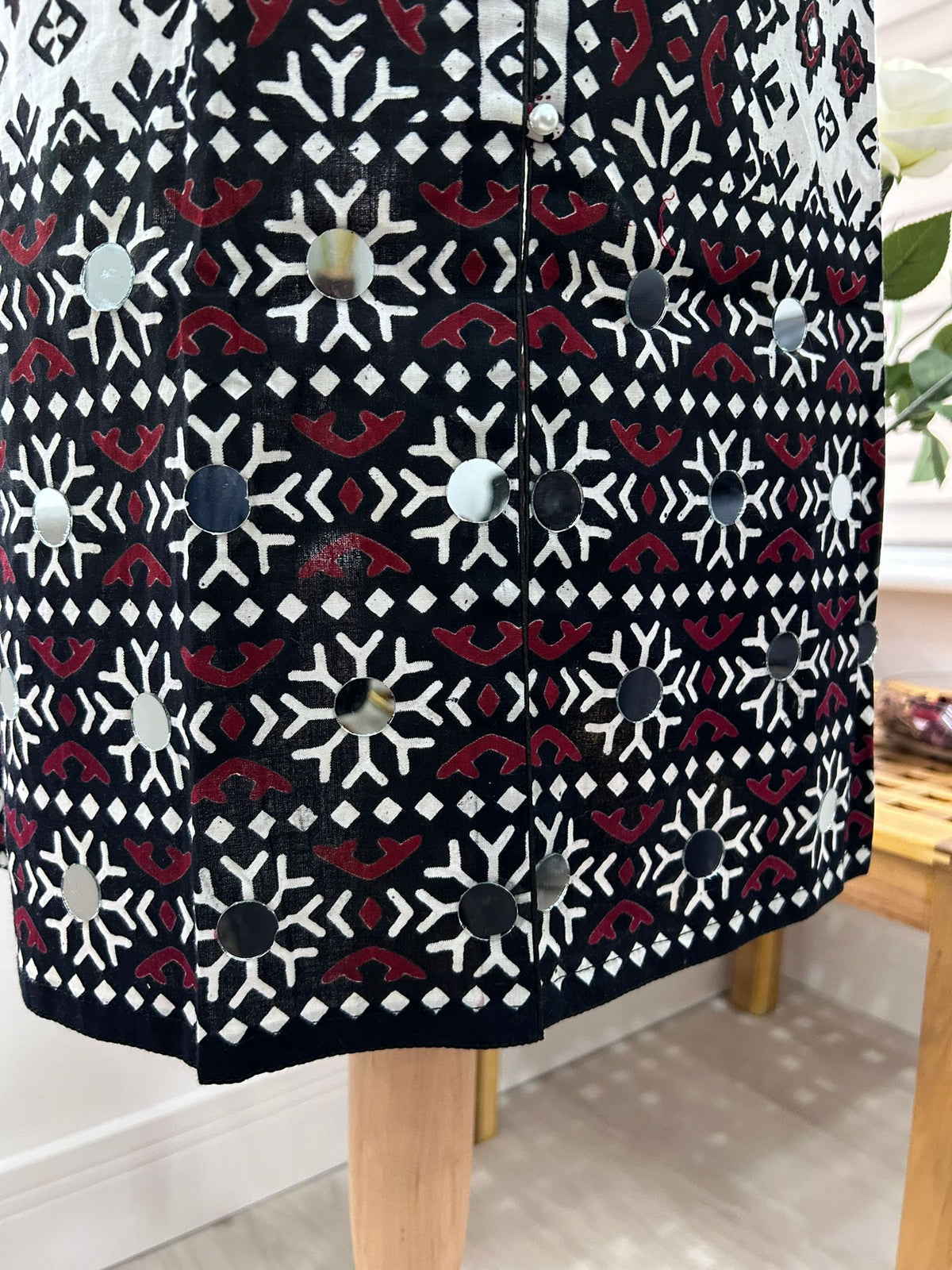 Traditional Ajrak Sindhi Kurta/Dress - Maroon/White