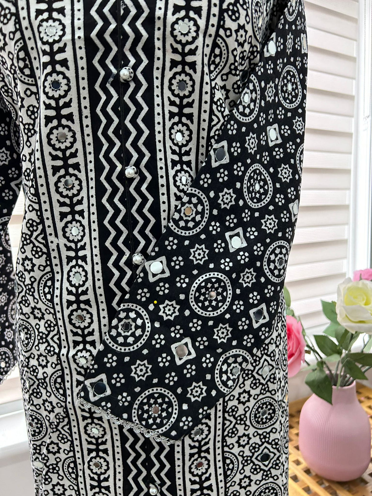 Traditional Ajrak Sindhi Kurta/Dress - Black/White