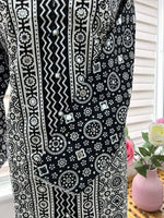 Traditional Ajrak Sindhi Kurta/Dress - Black/White