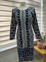 Traditional Ajrak Sindhi Kurta/Dress - Blue/White