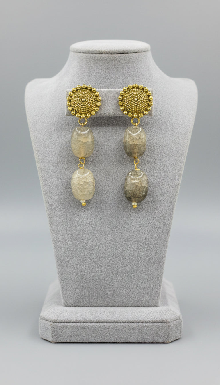 Monalisa stone& Baroque pearl Mala Jewellery Set – Regal Necklace & Earrings | Famaza Couture