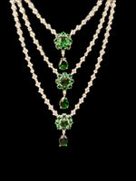 Emerald Green CZ Multi-Layer Necklace, Earring & Ring Set | Silver Tone