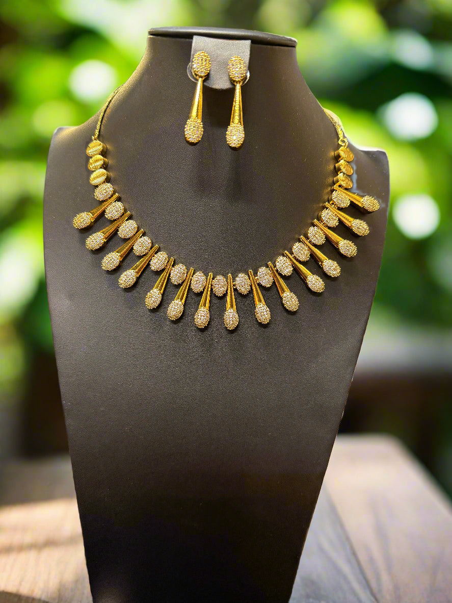 Radiant Sparkle CZ Fringe Necklace & Dangle Earring Set | Gold Tone