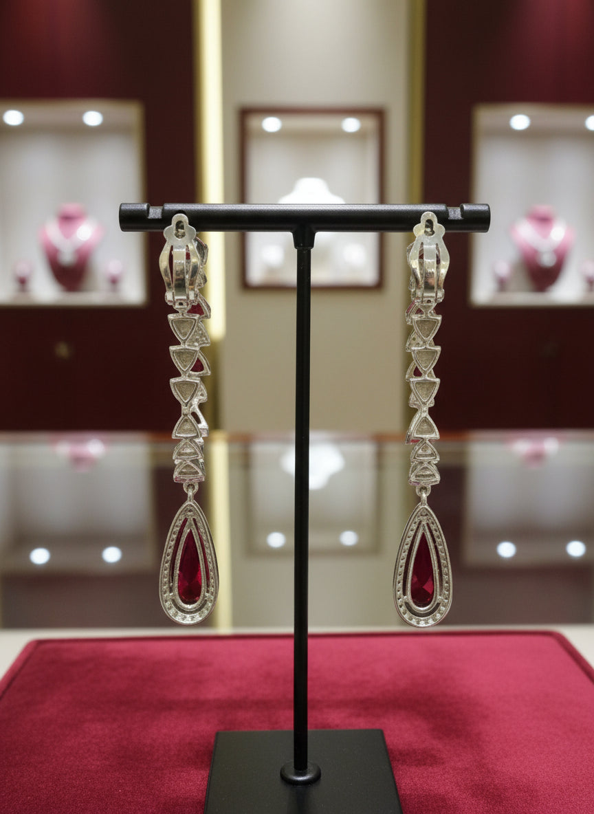 American Diamonds drop Jhumka bali earrings/Silver Finish Earrings