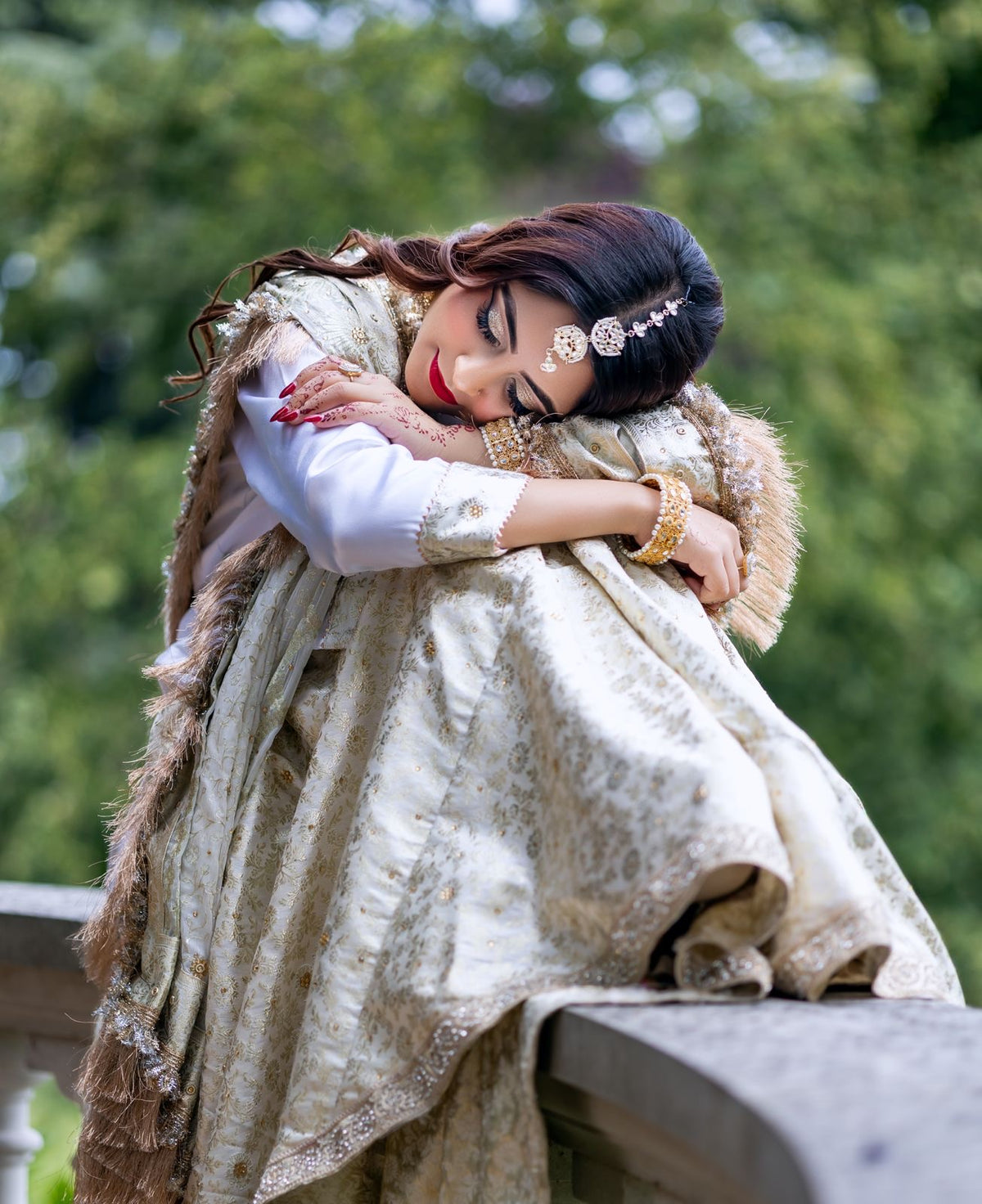 Jahan-Aara White Asian Bridal Nikah Dress | Traditional Kimkhab Gharara Bridal Wear