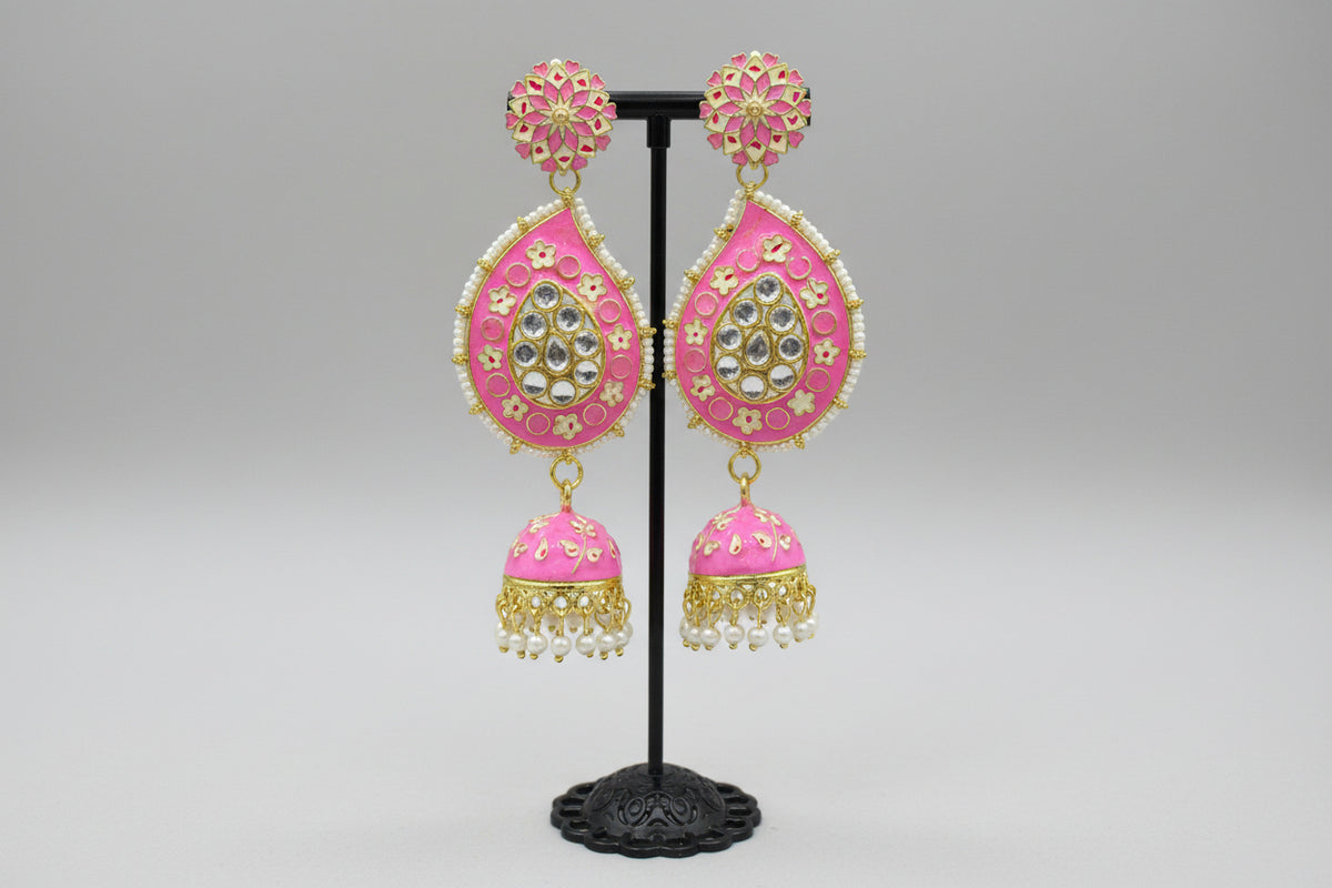Meenakari Ambi Long Jhumka Earrings | Lightweight Bridal & Party Wear – Famaza Couture