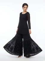 Black Chikankari Embroidered Viscose Gharara | Pants | Handmade Shadow and pearls Work Trousers only