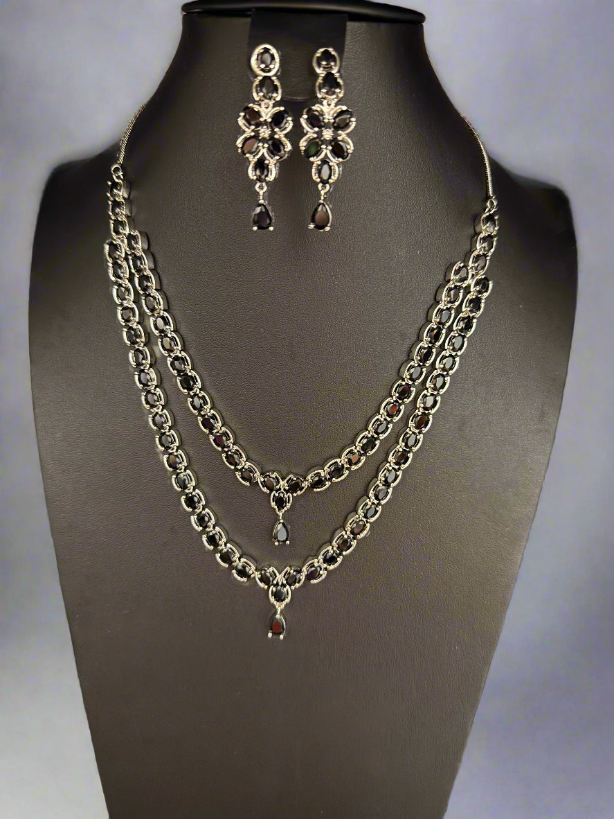 The Regal Majesty Double Layer AD Jewellery Set - Premium Luxury Jewellery | Famaza Couture