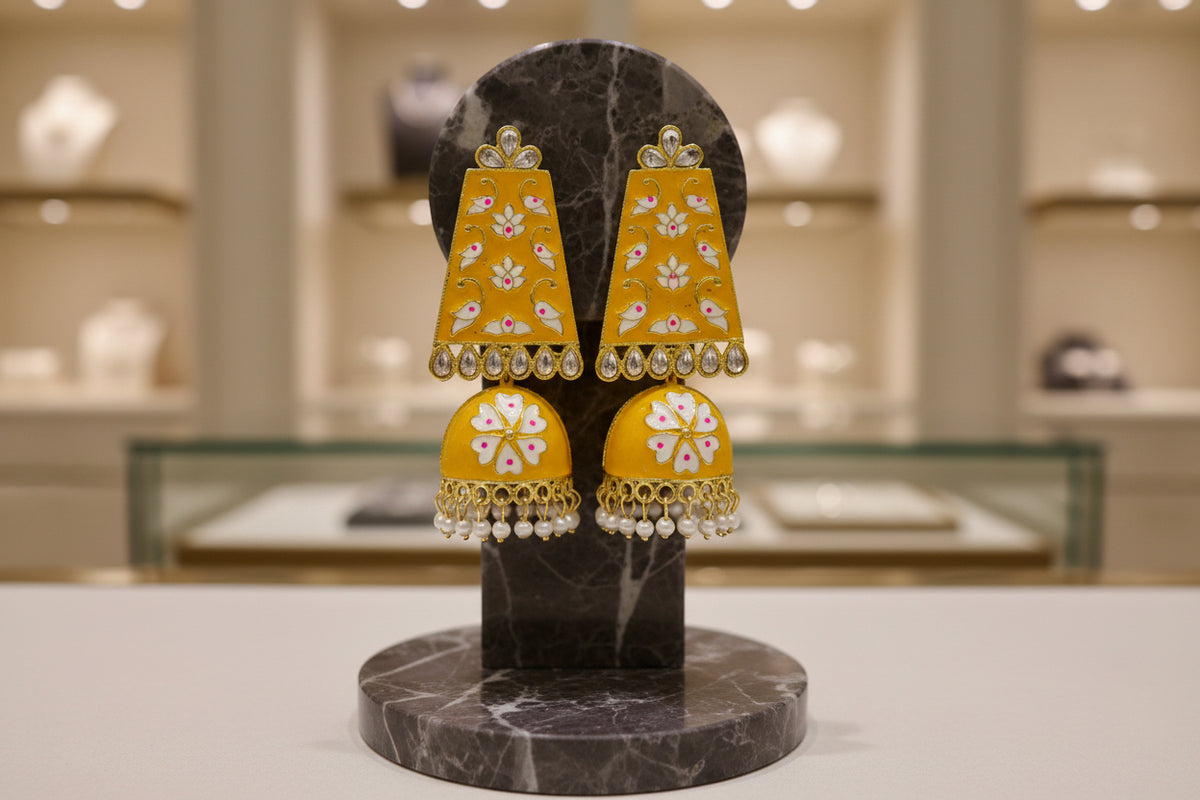 The Grand Heritage | Long Meenakari Jhumka Earrings | Handcrafted Golden Party Wear Jewellery
