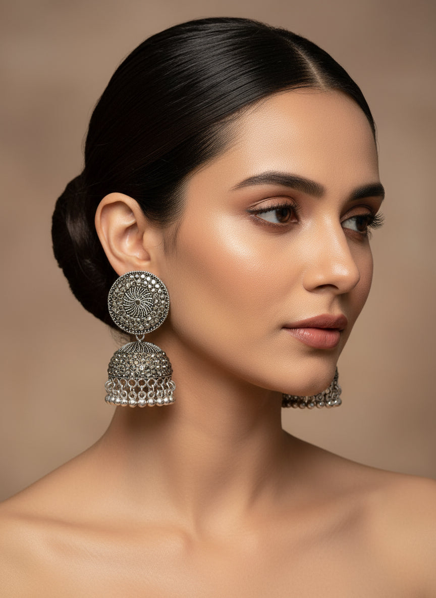 Silver oxidised textured drop earrings – Famaza Couture