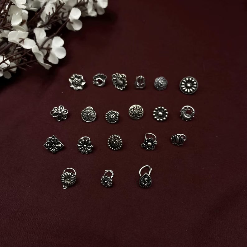 Oxidised silver press-on nose pin