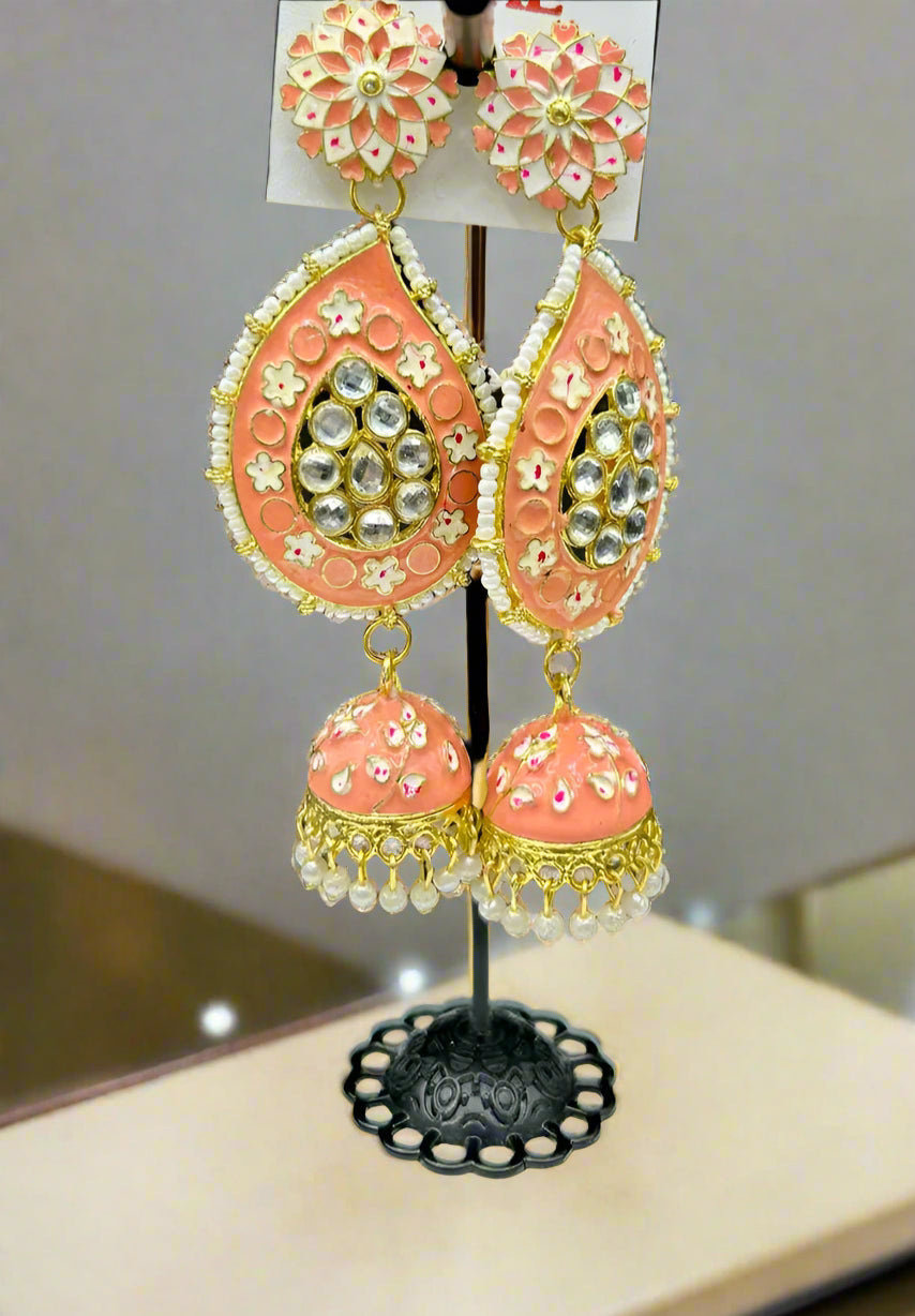 Meenakari Ambi long Jhumka Earrings | Lightweight Handcrafted Bridal Jewellery – Famaza Couture