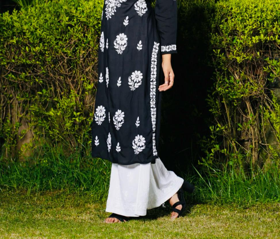 Wide-Leg Modal Trousers with Exquisite Handmade Embroidery