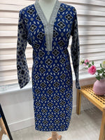 Traditional Ajrak Sindhi Kurta/Dress - Blue/White