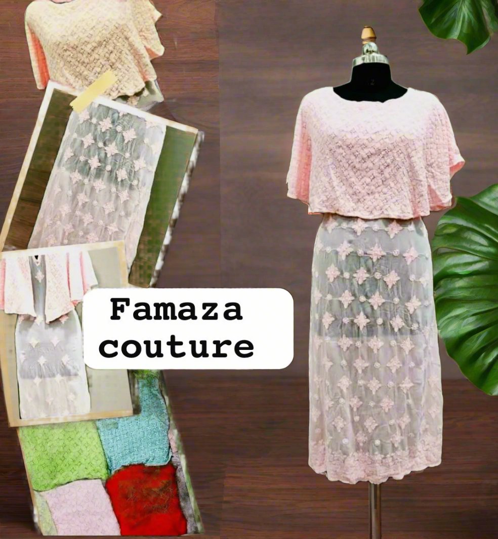 Chikankari capelet Dress in Viscose