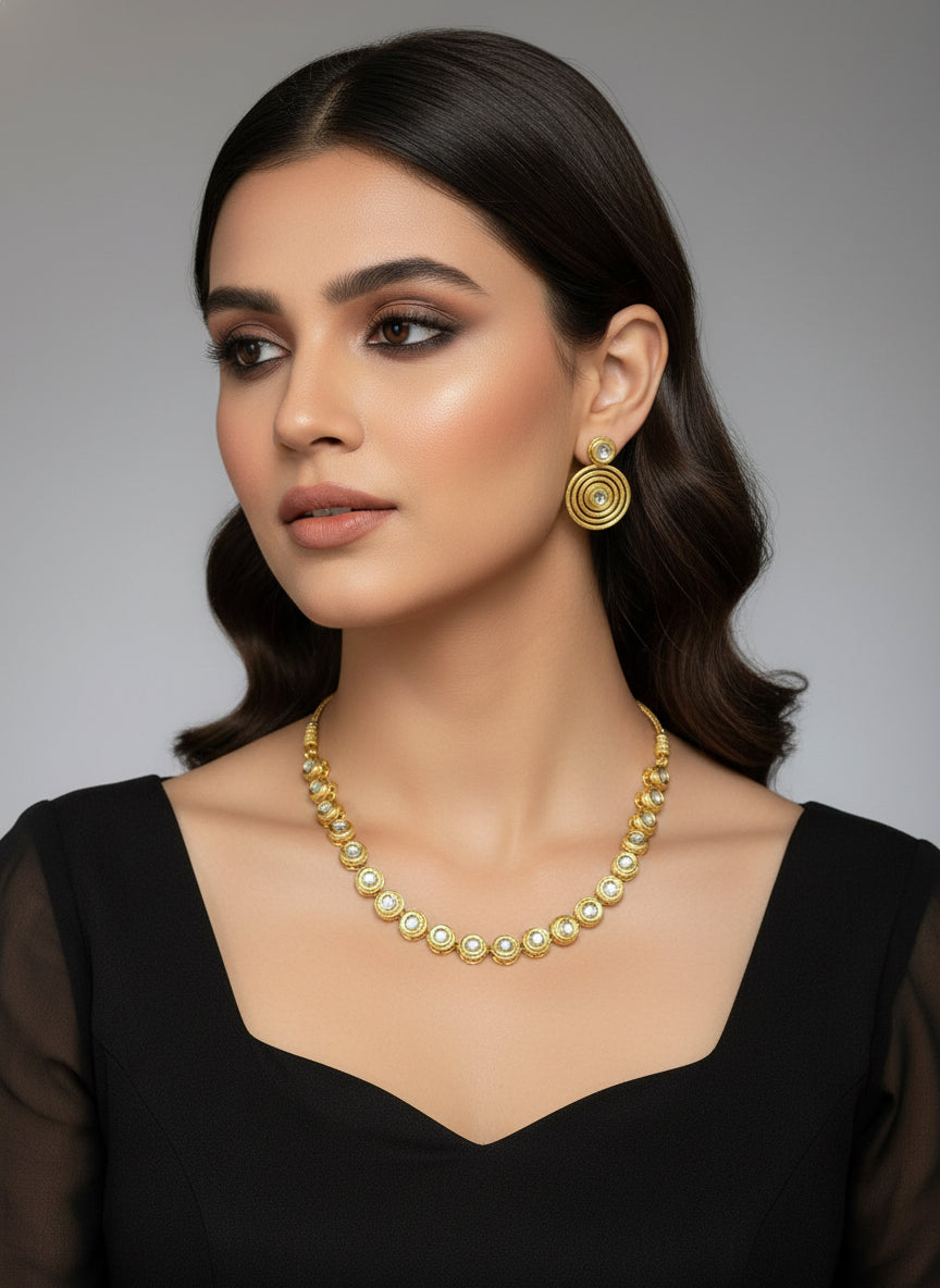 Gold plated Kundun sleek Choker Necklace set | Elegant Party & Bridal Jewellery – Famaza Couture