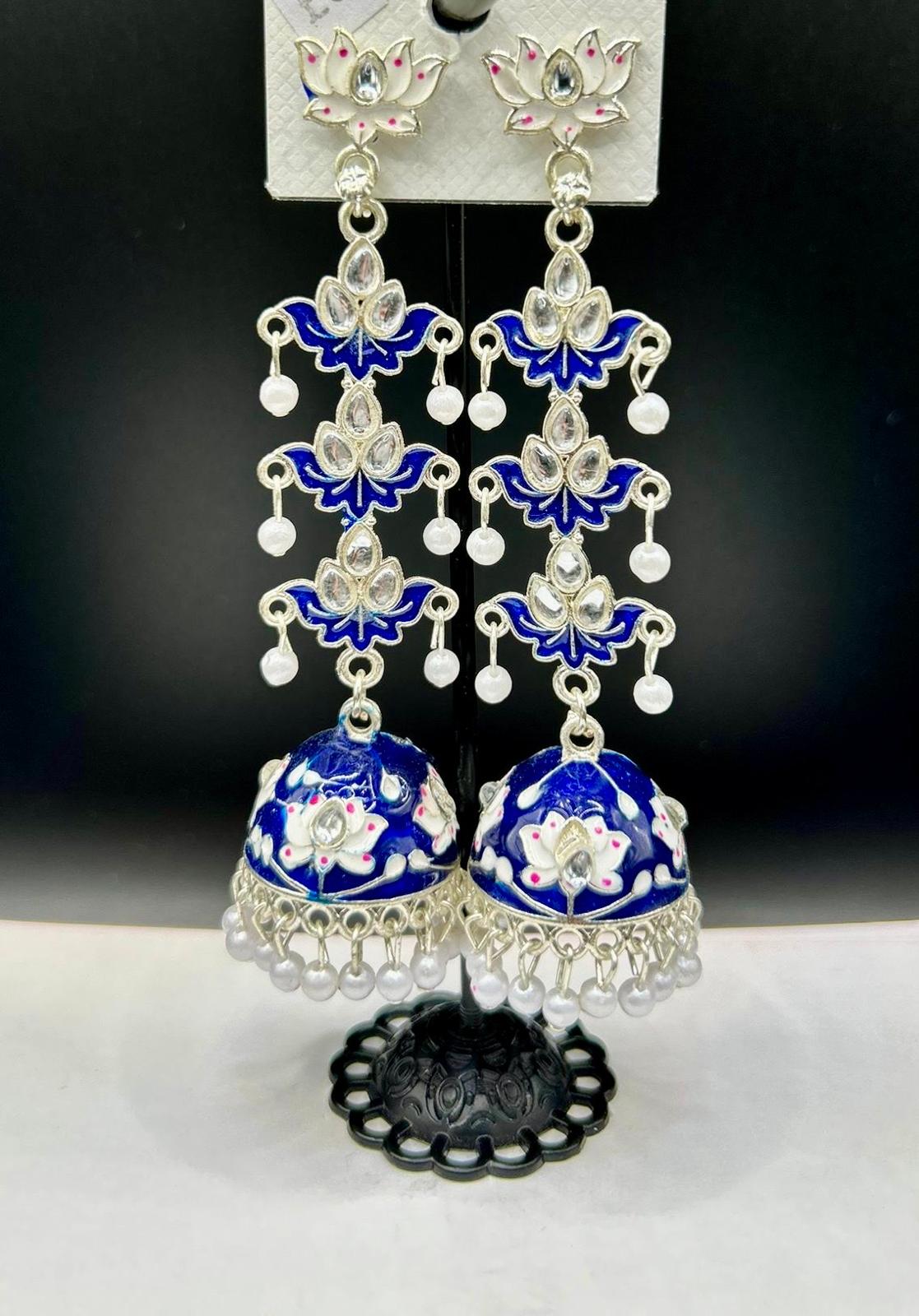 Meenakari Tulip Long Jhumka Earrings | Lightweight Bridal Jewellery – Famaza Couture