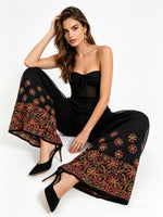 Black georgette Wide leg Trousers/Pants with Multi-Colour Floral Embroidery