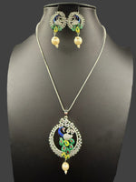 Peacock Pendants Set with earrings | Peacock sitting on swing– Famaza Couture