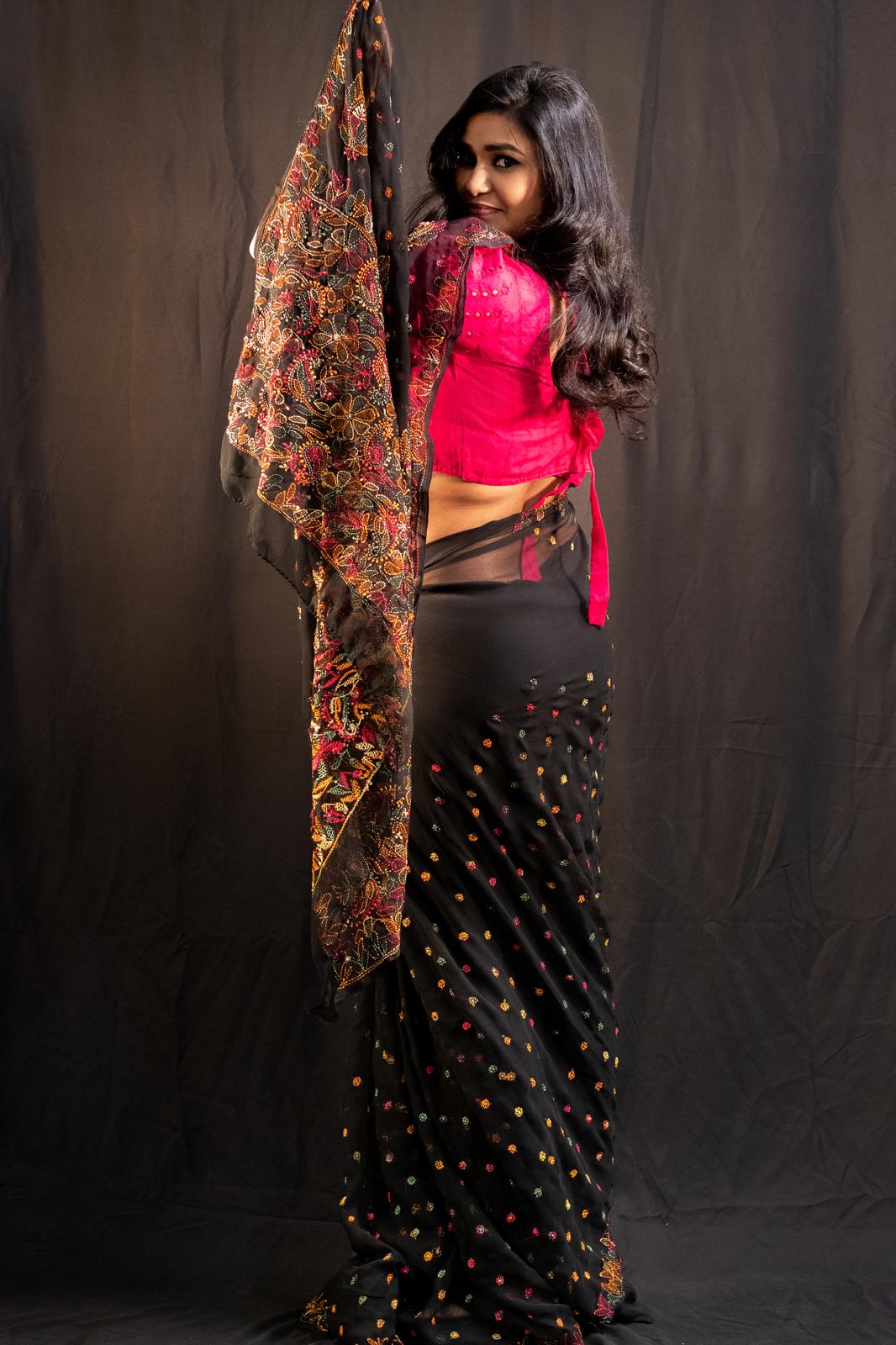 Georgette Saree with chikankari Keel Jaal Embroidery – Elegant Palla Work | Famaza Couture