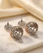 Midnight Rose | American Diamond Mini Black & Rosegold Jhumkas | Handcrafted Party Wear Earrings