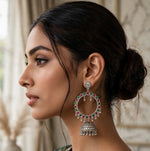 Oxidised Silver-Tone Hoop Jhumka Earrings