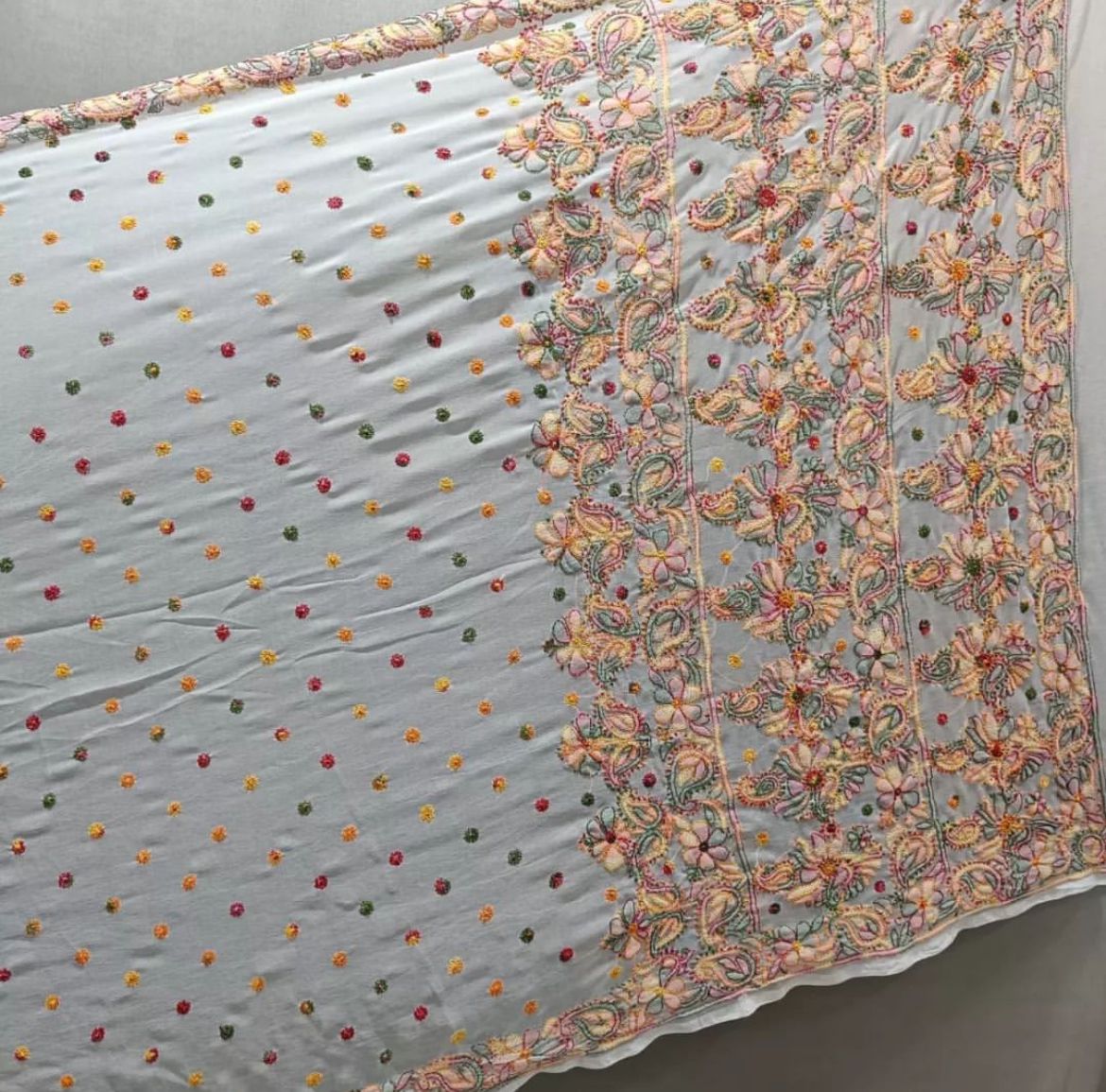 Georgette Saree with chikankari Keel Jaal Embroidery – Elegant Palla Work | Famaza Couture