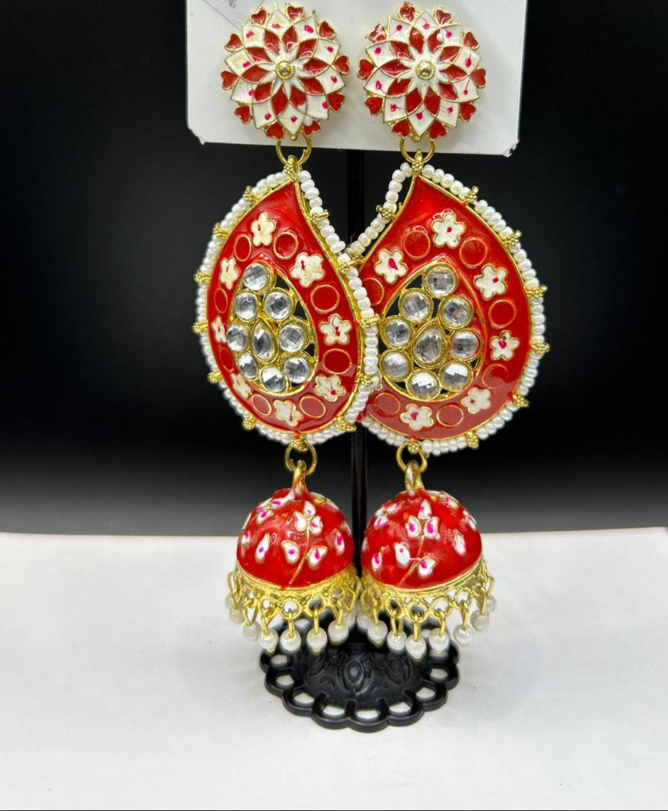 Meenakari Ambi long Jhumka Earrings | Lightweight Handcrafted Bridal Jewellery – Famaza Couture