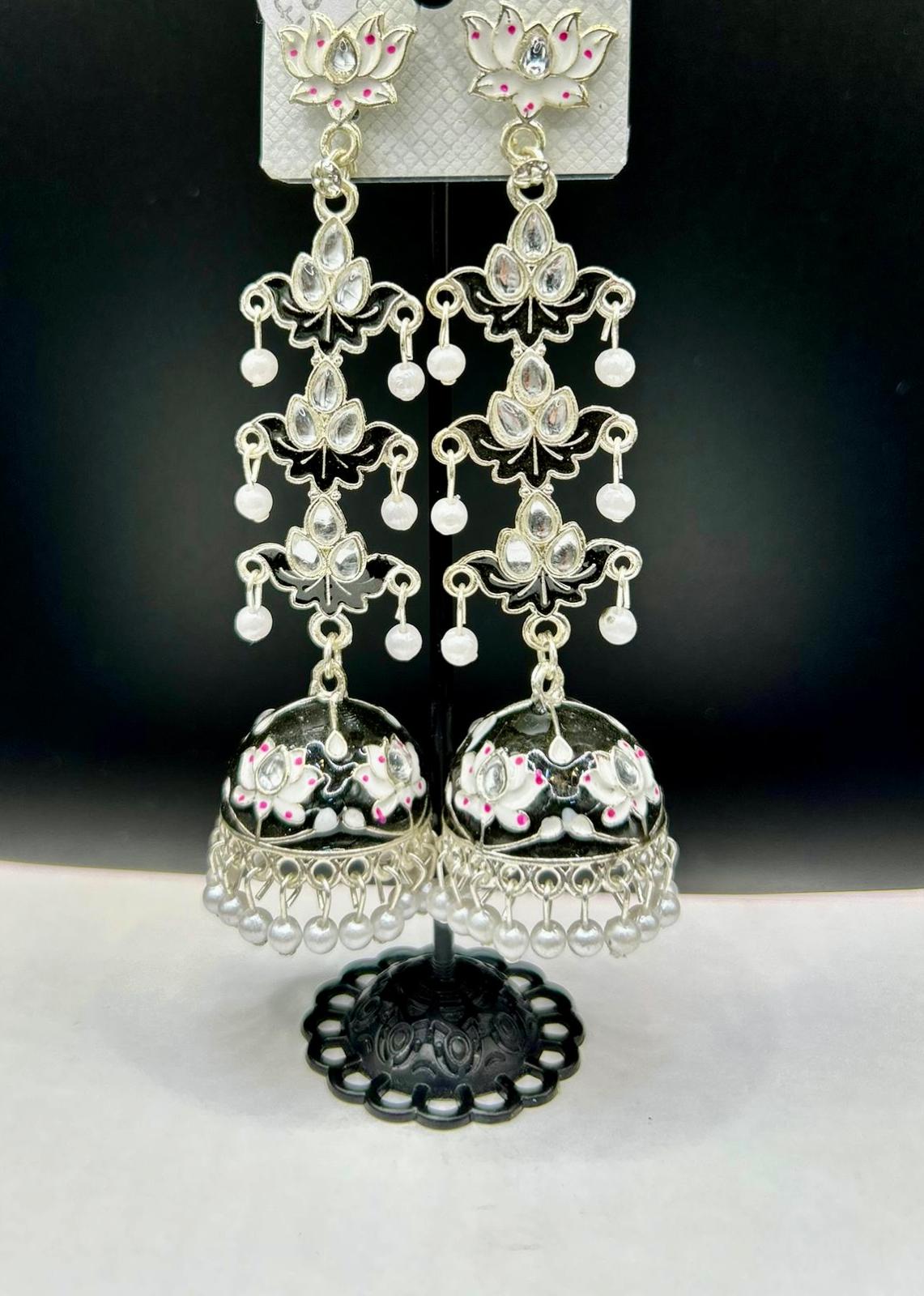 Meenakari Tulip Long Jhumka Earrings | Lightweight Bridal Jewellery – Famaza Couture